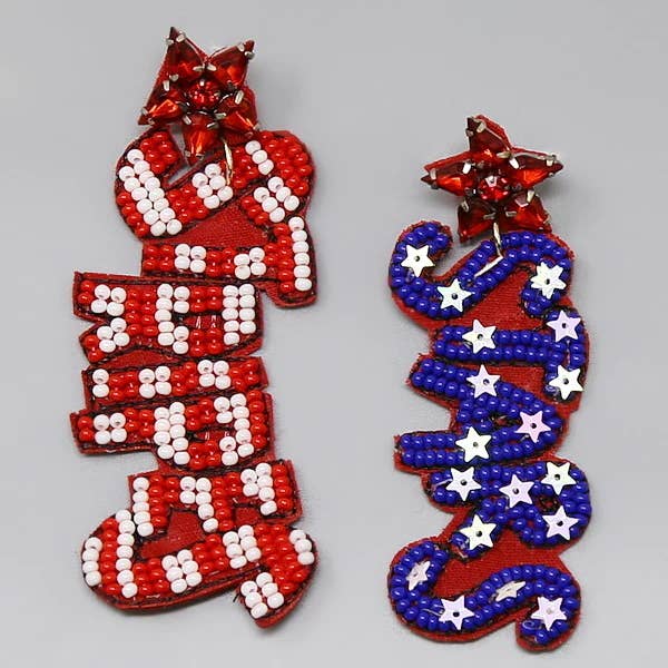 Stars and Stripes Seed Beaded Earrings
