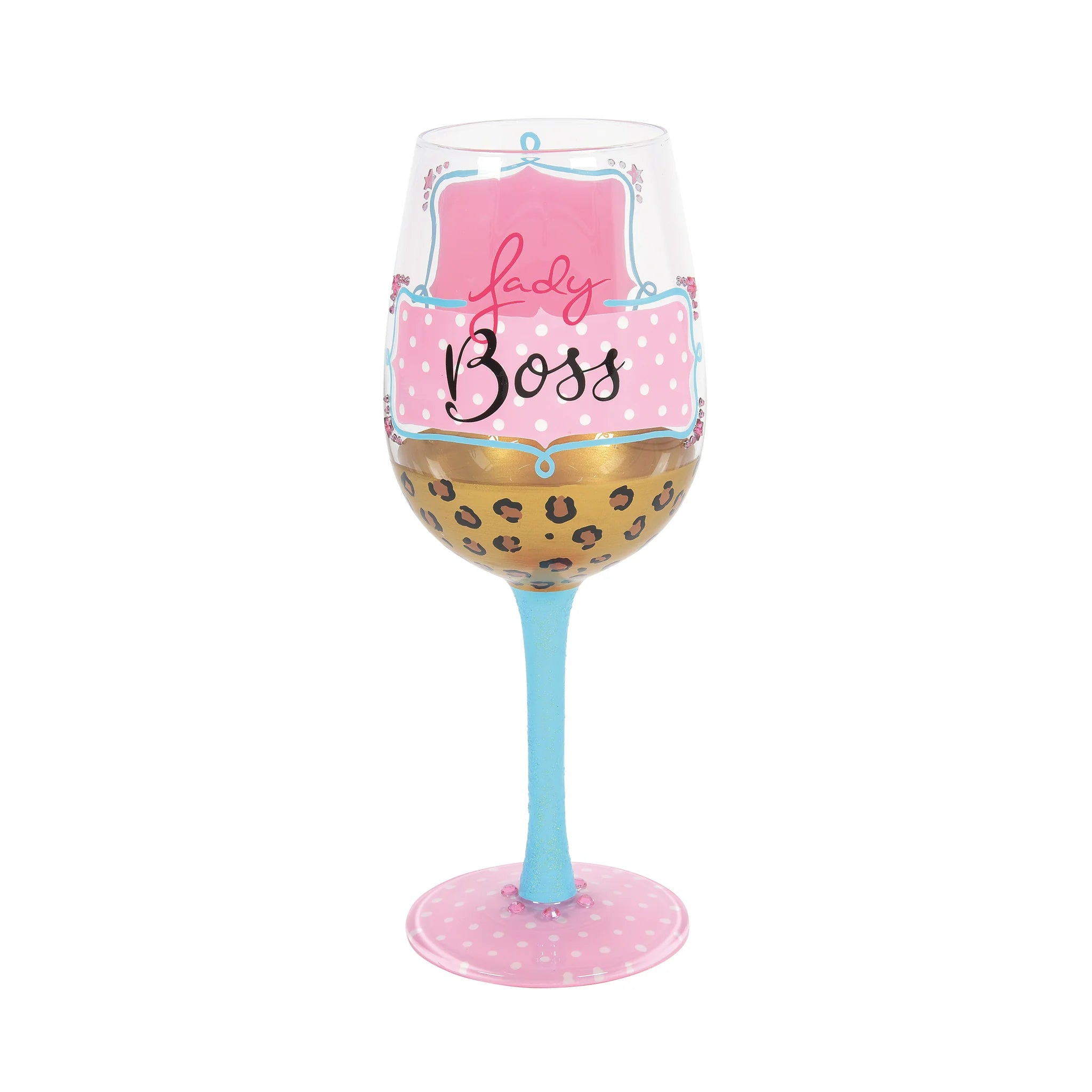 Hand Painted Lady Boss Stemmed Wine Glass