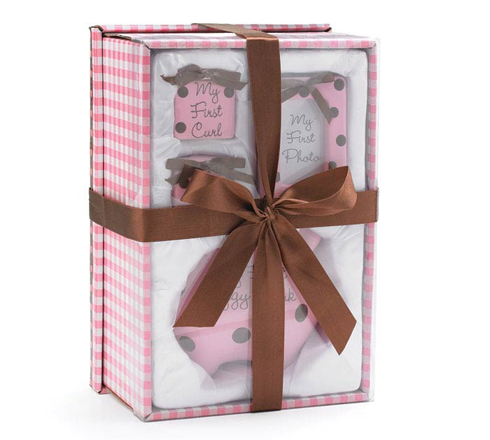 Baby Girl Pink & Brown Dots Gift Set