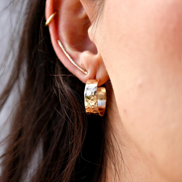 Gold Hammered Wide Hoop Earrings
