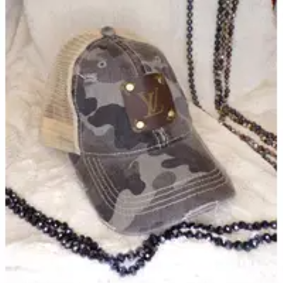 Black Camo Upcycled LV C.C. "Criss Cross" Baseball Hat