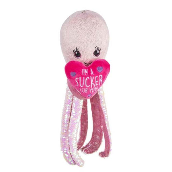 Pink Sequin Octopus with Heart Pillow