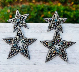 Silver Star Beaded Statement Earrings