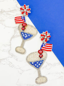 Patriotic Martini Beaded Dangle Earrings