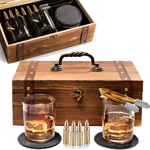 Whiskey Glasses & Stones Unique 10 Piece Gift Set in Gift Box