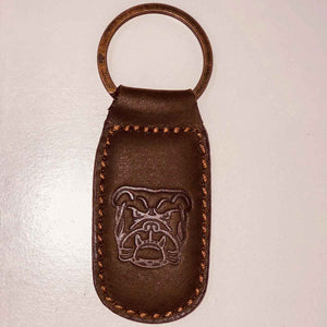 Bulldog Leather Embossed Keychain   Dark Brown   1.35x2.55